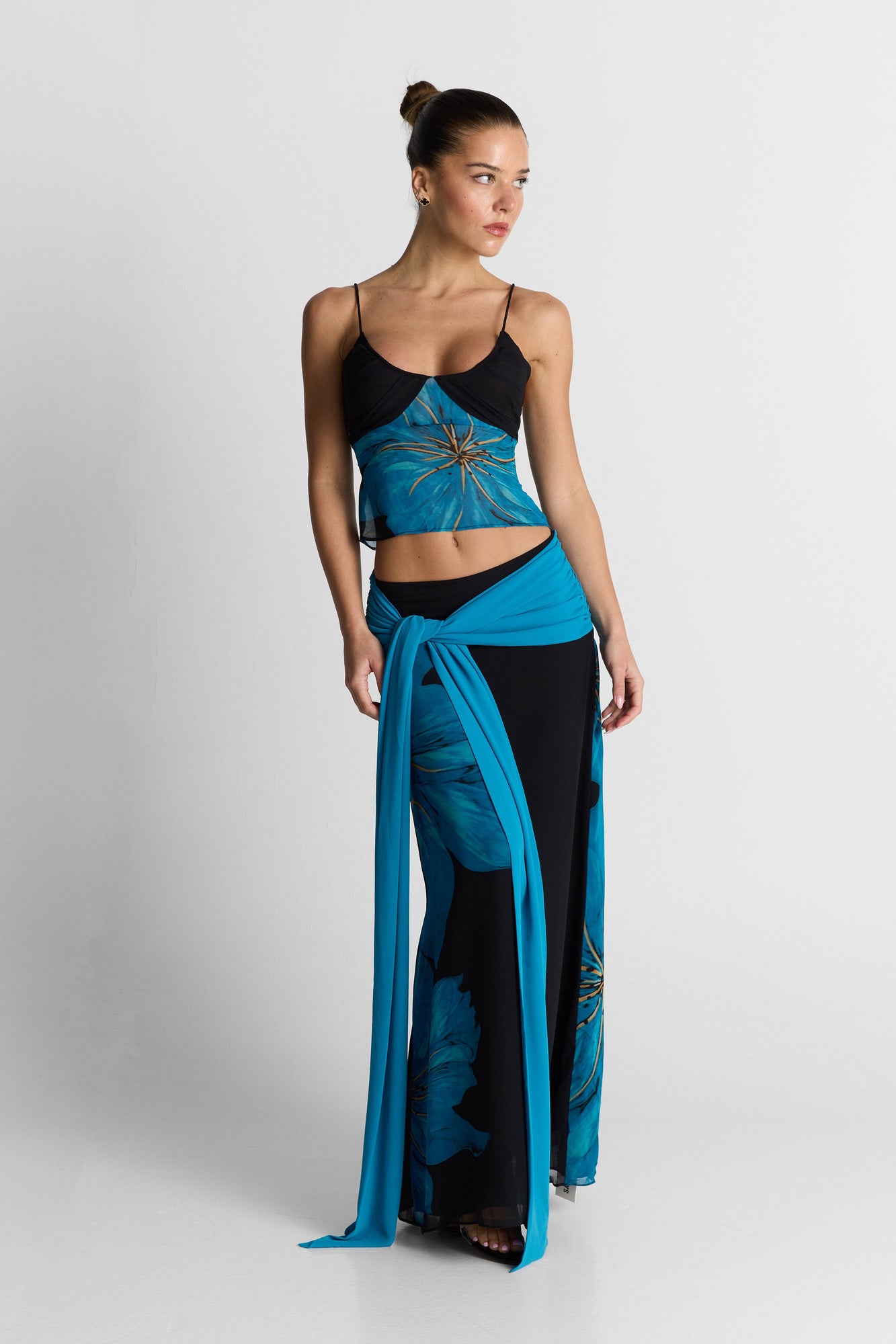 Marina Maxi Skirt Print | Black/Blue Floral Print