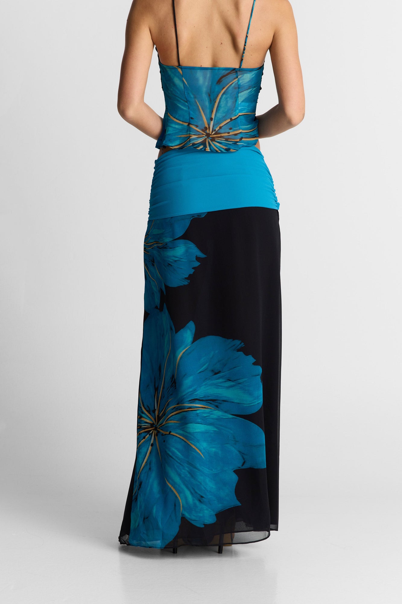Marina Maxi Skirt Print | Black/Blue Floral Print