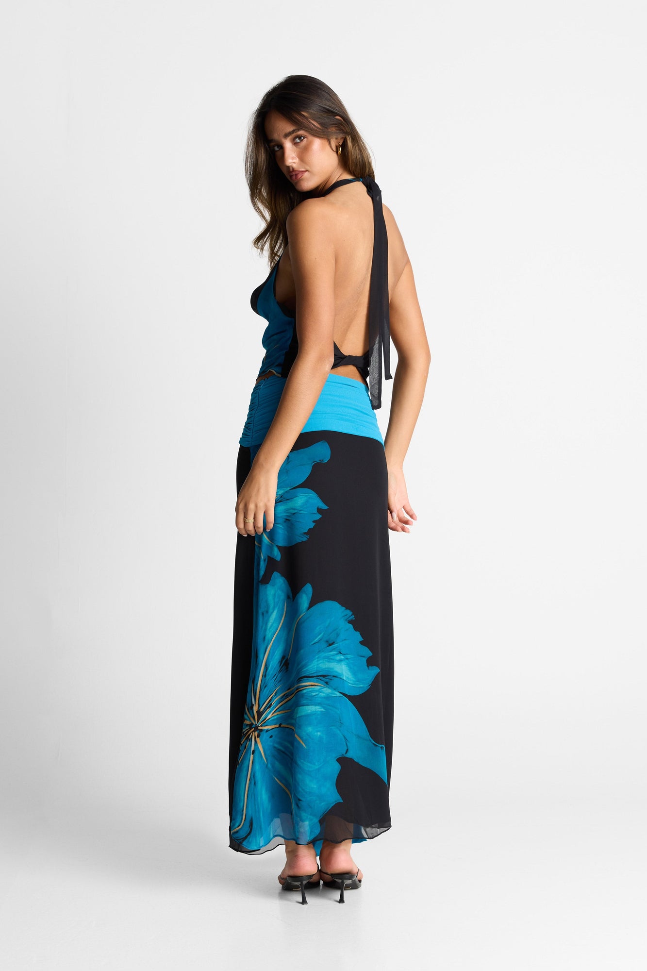 Marina Maxi Skirt Print | Black/Blue Floral Print