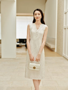 Mulberry Silk Waist-Fitted Dress | White