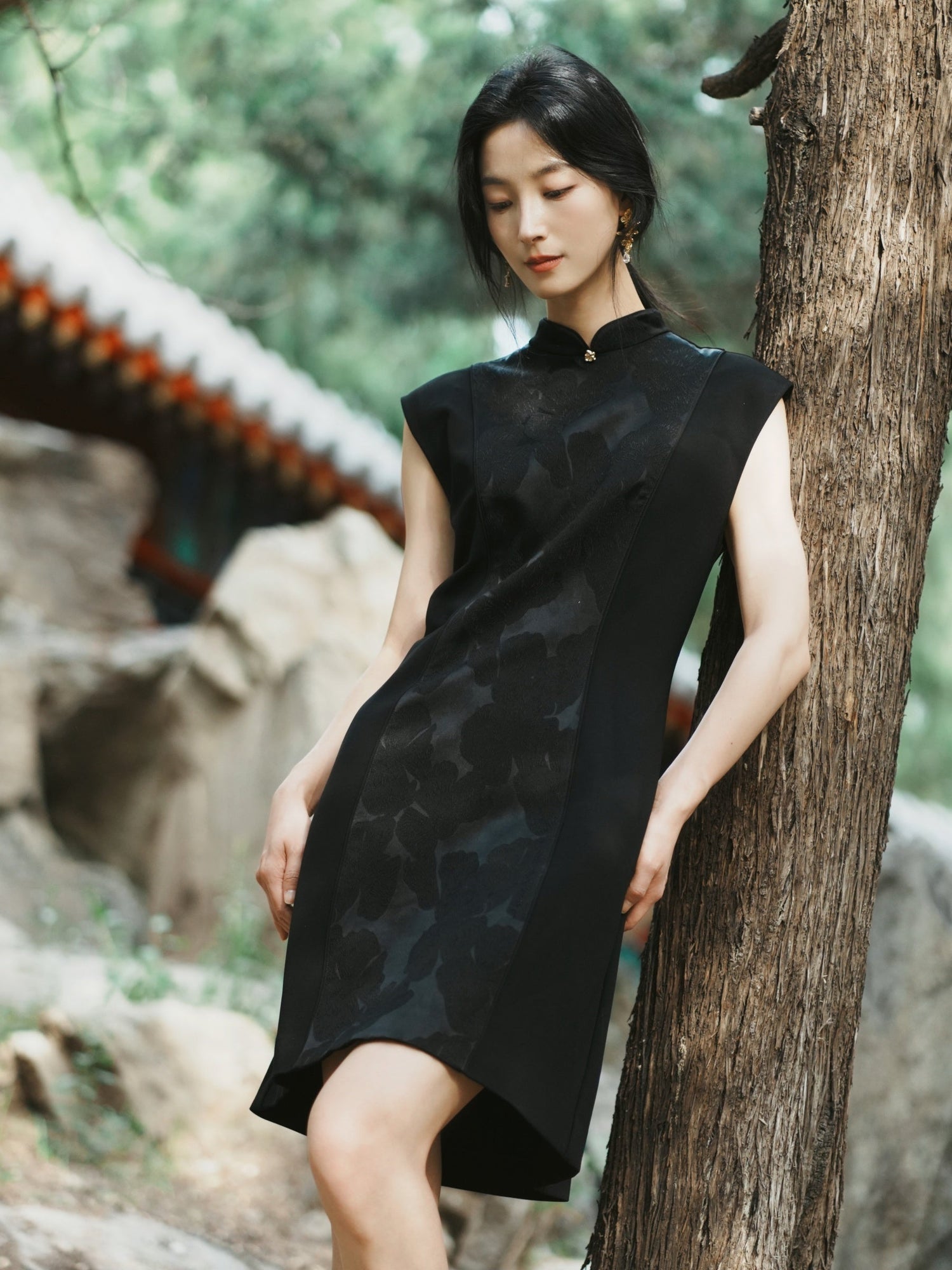 Embroidered Chinese Style Neo-Chinese Cheongsam Dress | Black