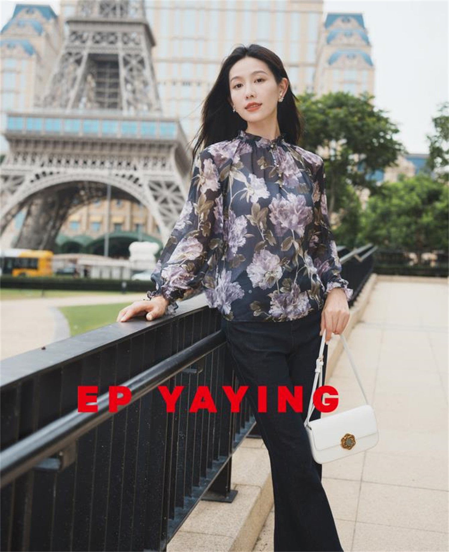 Silk Peony Print Pullover Top | Purple