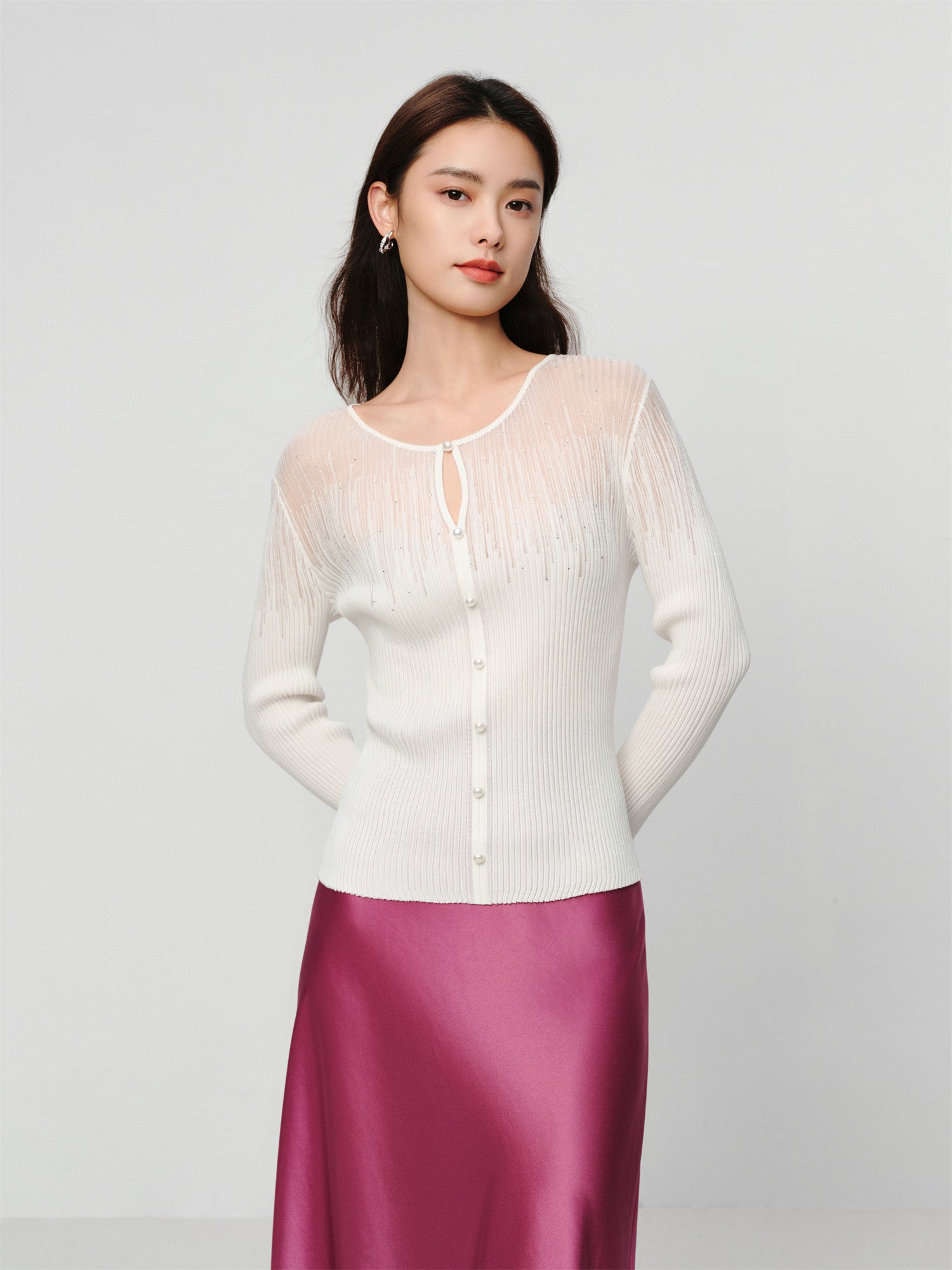 Silk-Acetate Knit Base Layer | White