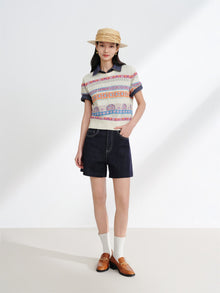 Striped Jacquard Knit T-Shirt | Beige