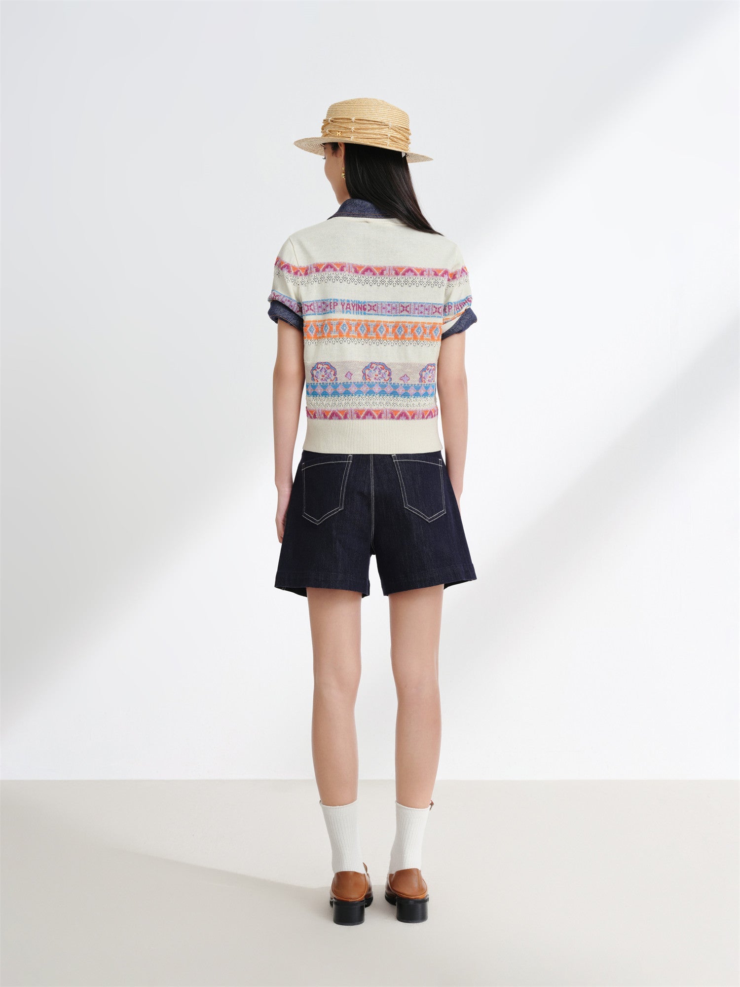 Striped Jacquard Knit T-Shirt | Beige