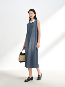 Sleeveless Faux Denim Dress | Blue