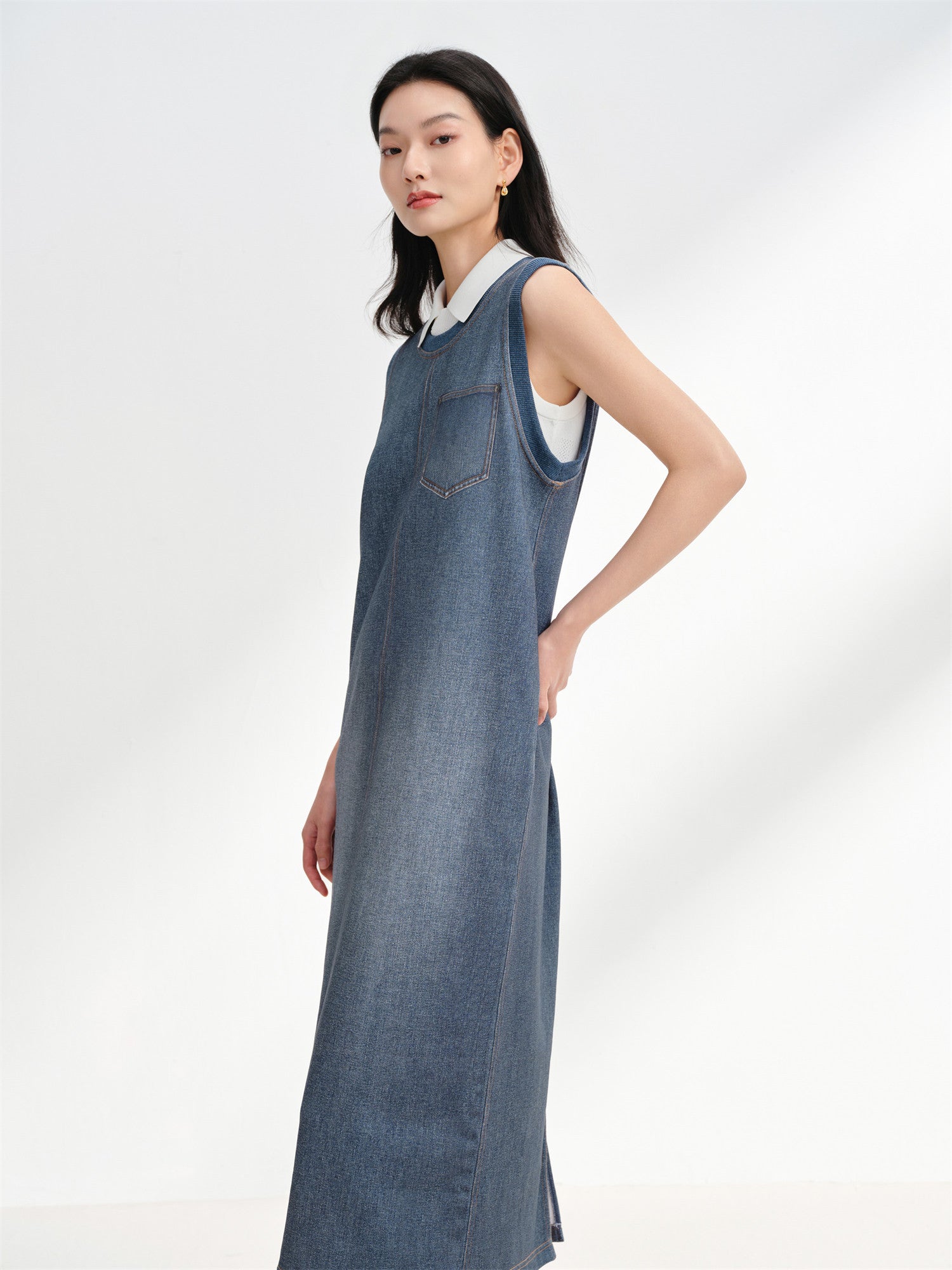 Sleeveless Faux Denim Dress | Blue