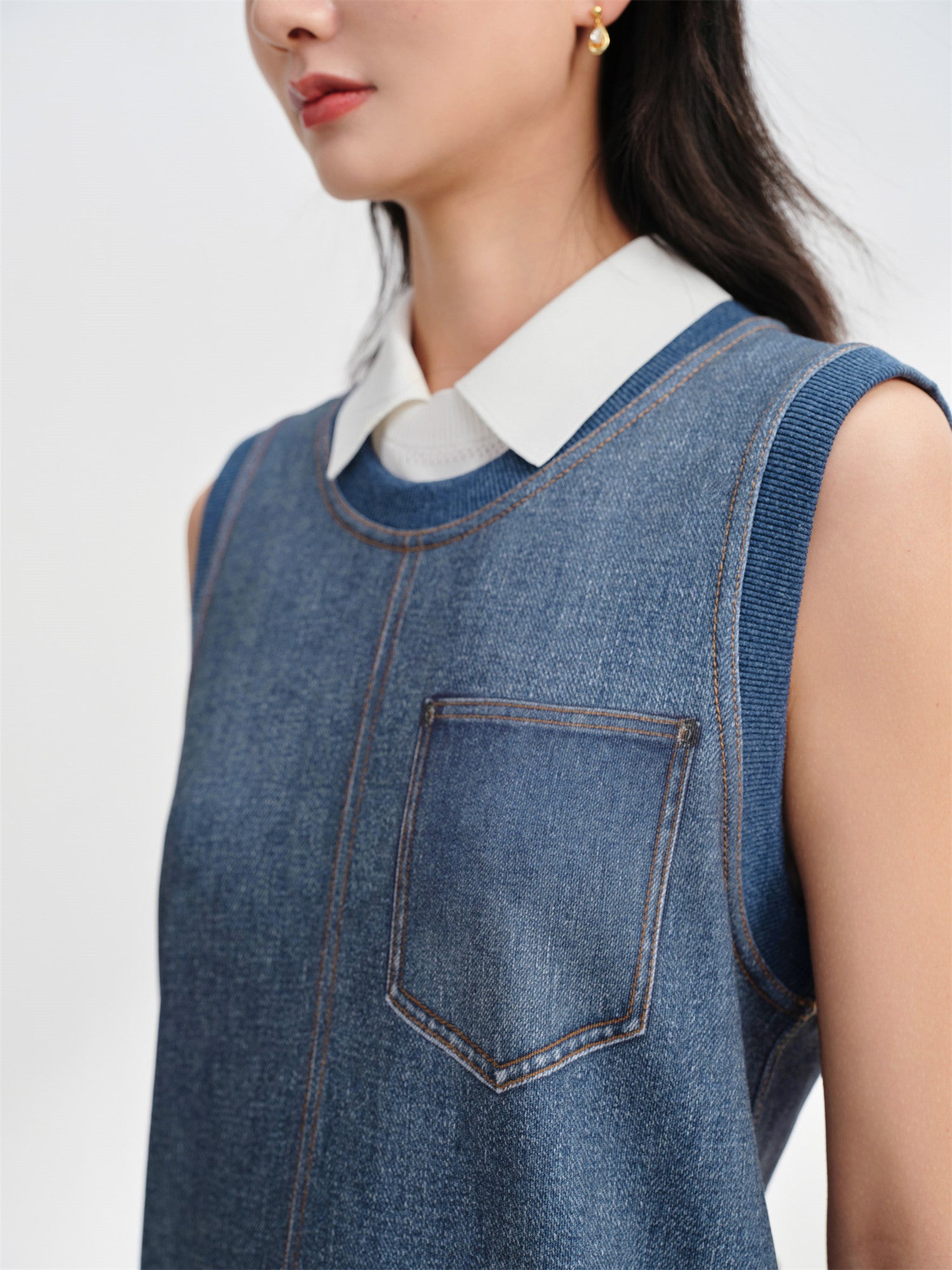 Sleeveless Faux Denim Dress | Blue
