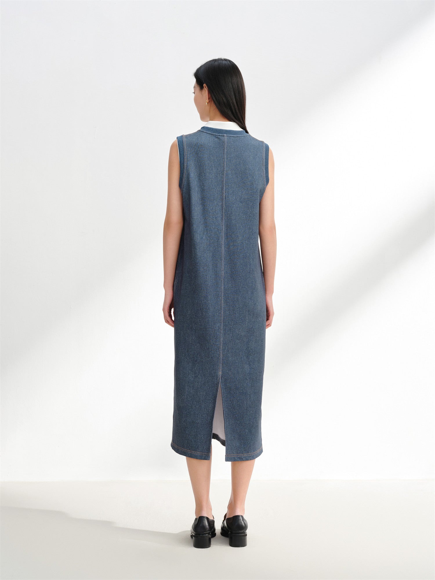 Sleeveless Faux Denim Dress | Blue