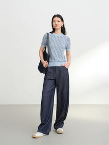 Geometric Textured Knit Sweater | Blue