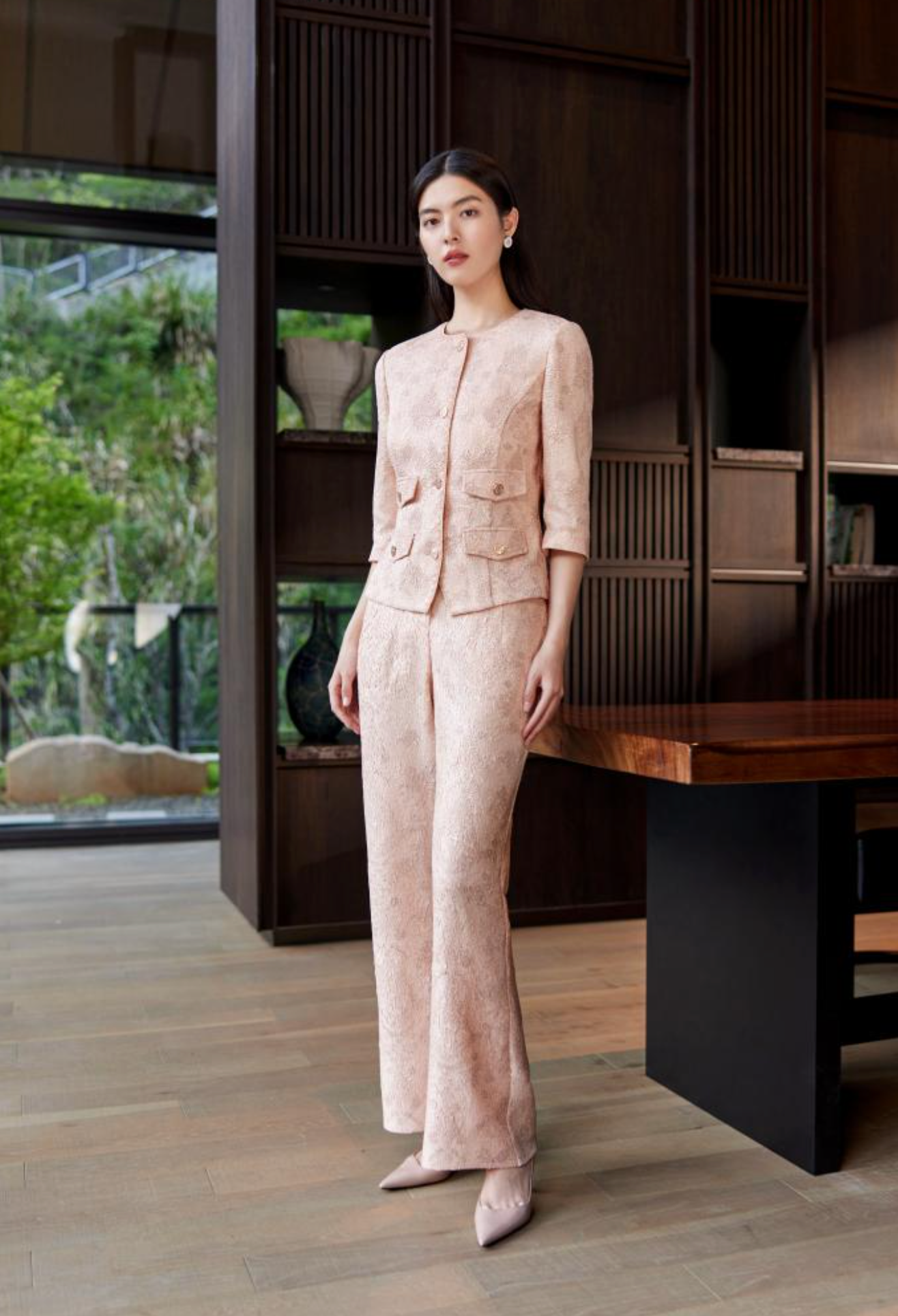 Blush Embroidered Cropped Jacket | Beige