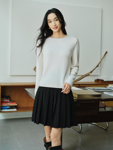Wool Round Neck Knit Top | White