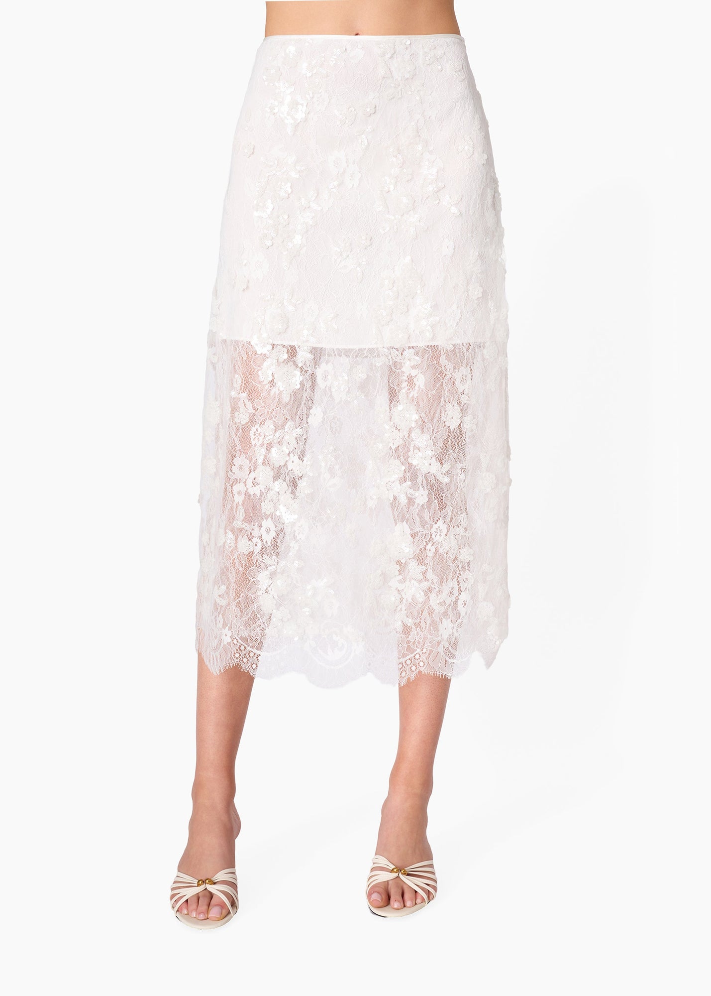 Aylin Sequin Lace Midi Skirt | White