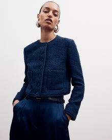 Another Tomorrow Cropped Tweed Jacket in Indigo – Cotton Women's Jacket
