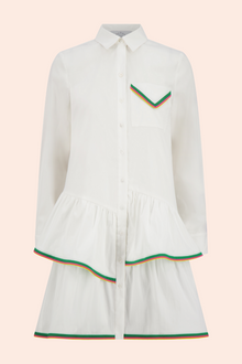 Cotton Poplin Ruffle Dress | White