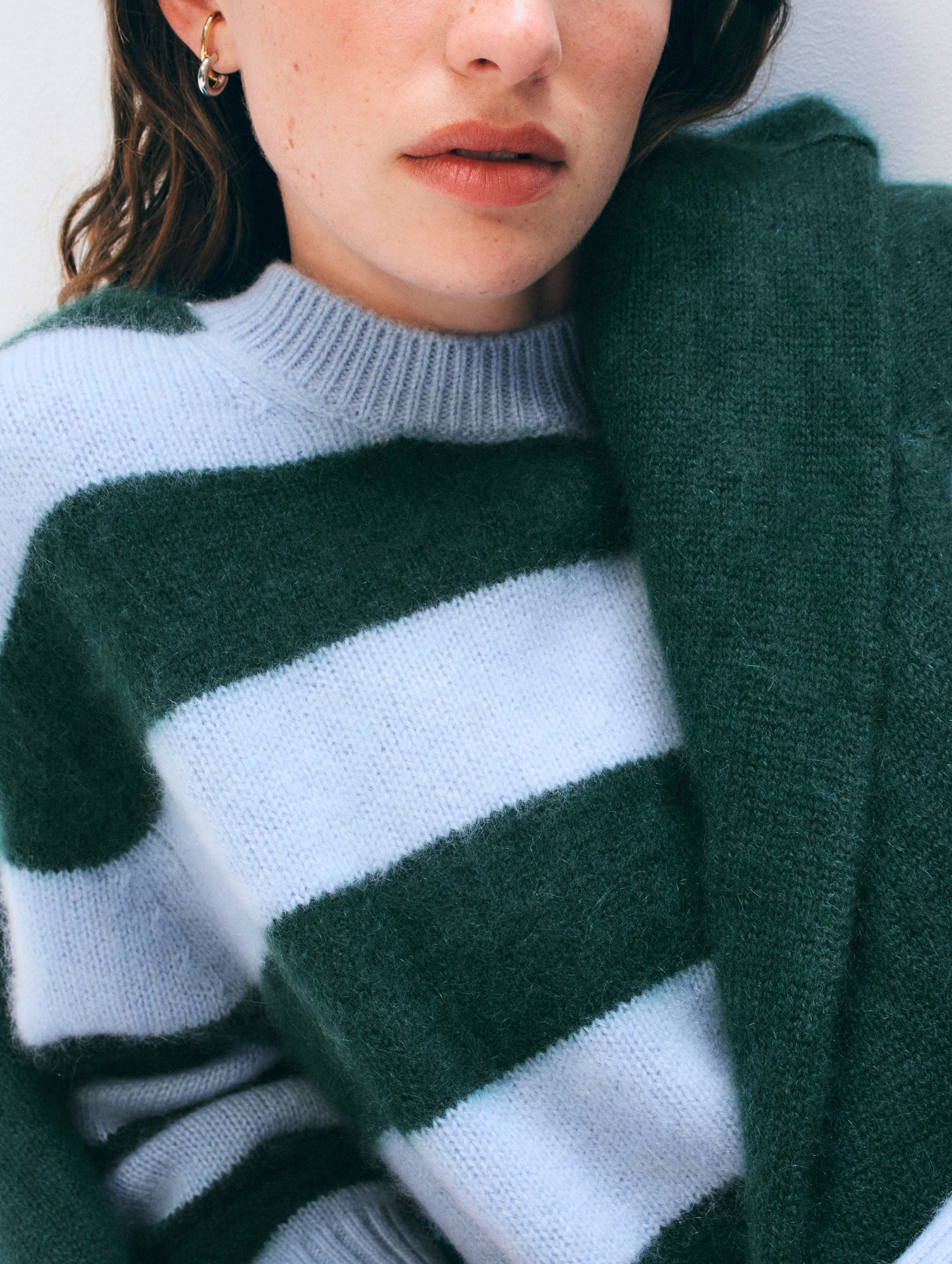 Brushed Cashmere Stripedcrew | Blue Tealwood