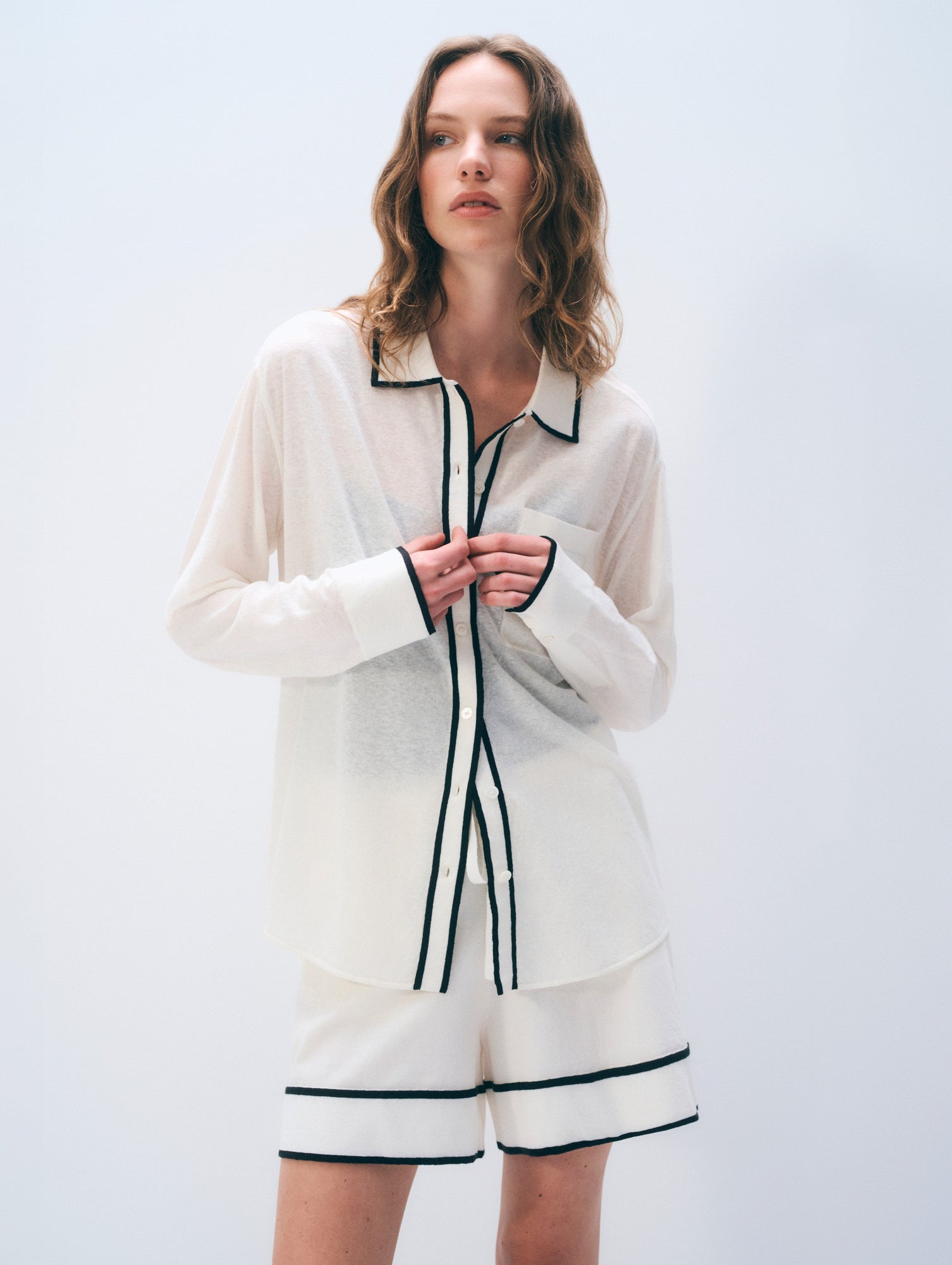 Linen Blend Shirt | White/Black
