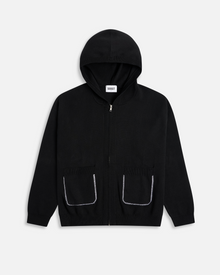 Blanket stitch Knit Zip Hoodie | Black