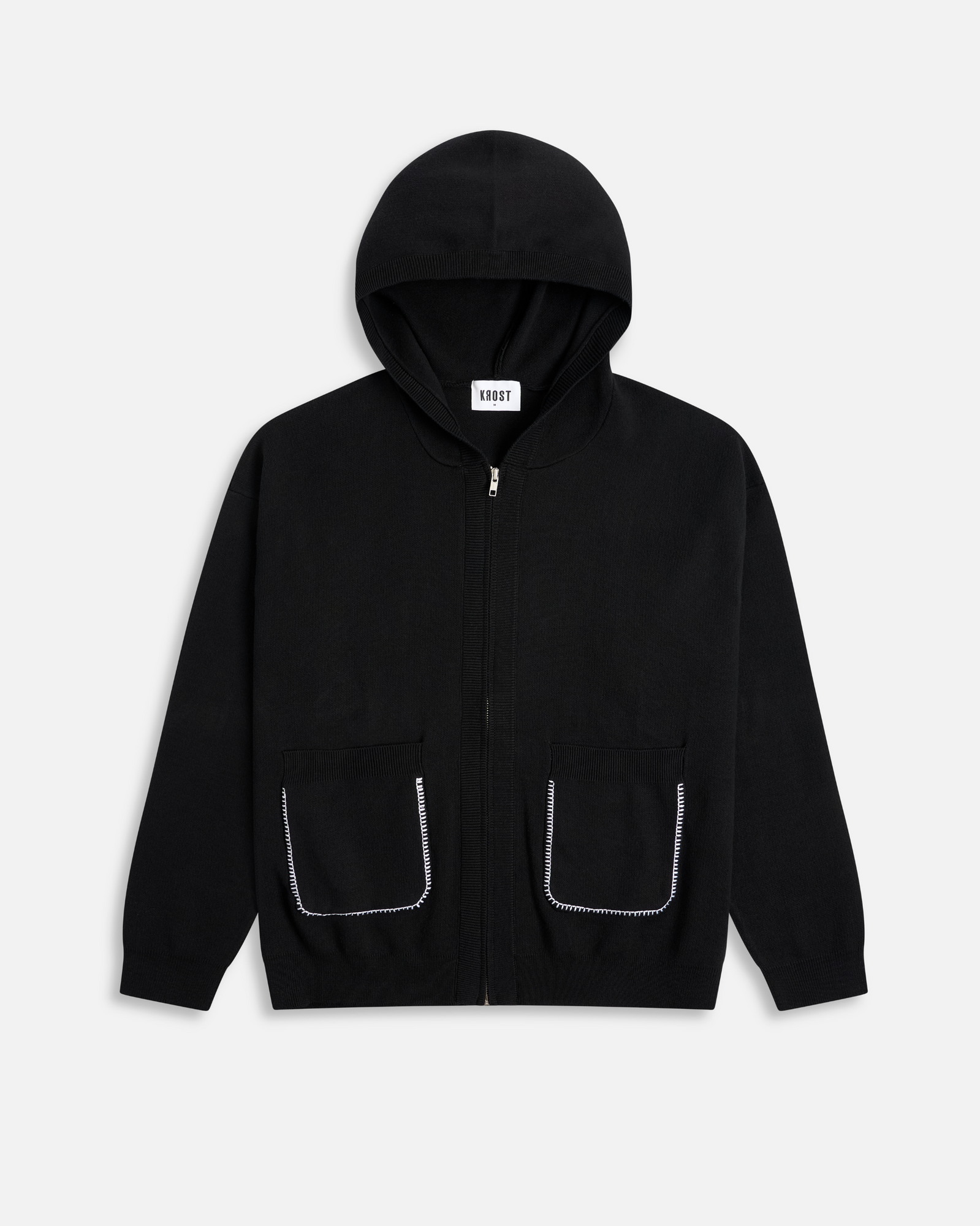 Blanket stitch Knit Zip Hoodie | Black