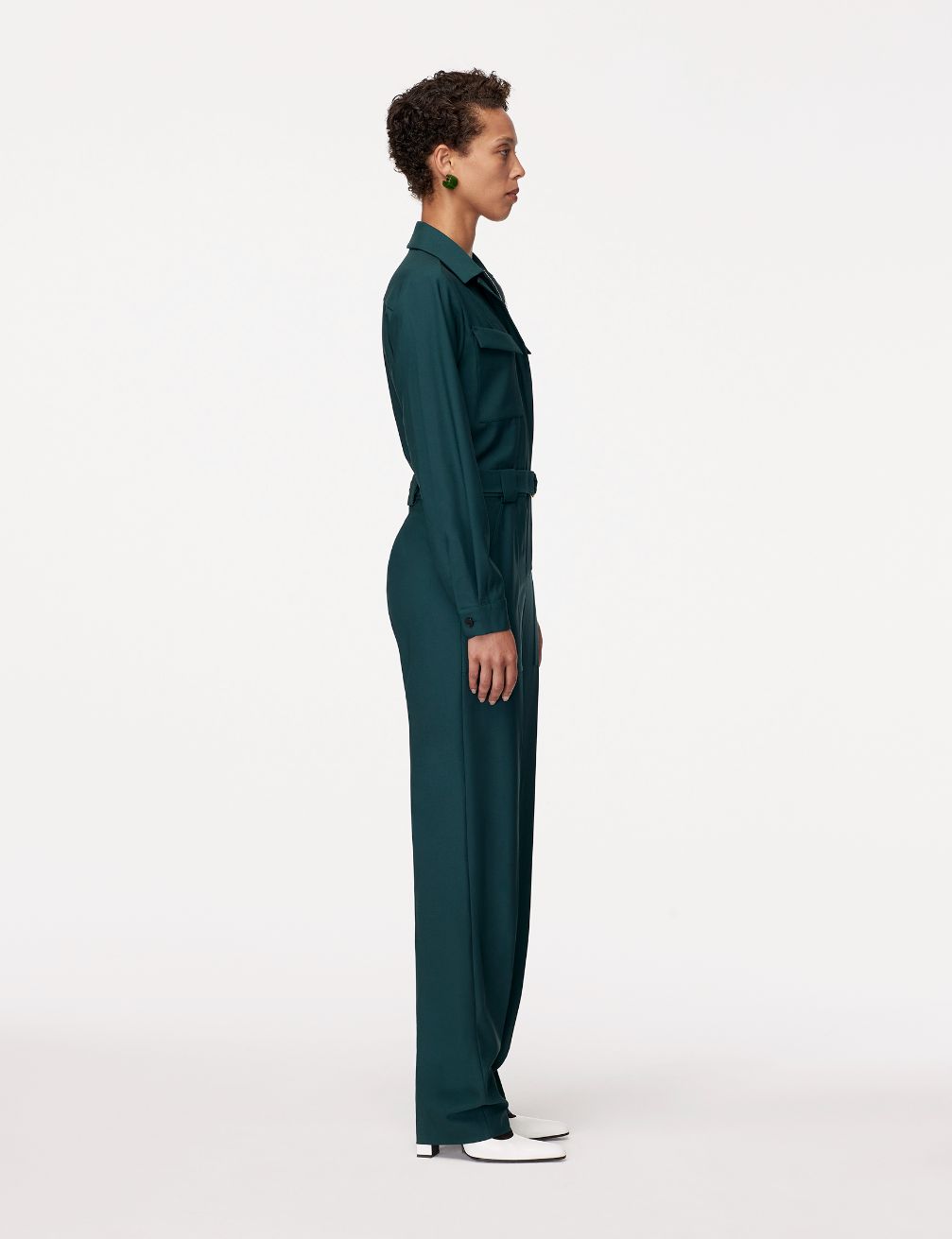Another Tomorrow Relaxed Utility Jumpsuit in Juniper – Wool Women's Jumpsuit