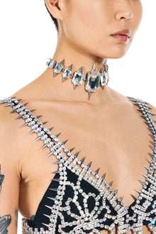 Octagon Spike Choker | Clear/Antique Silver