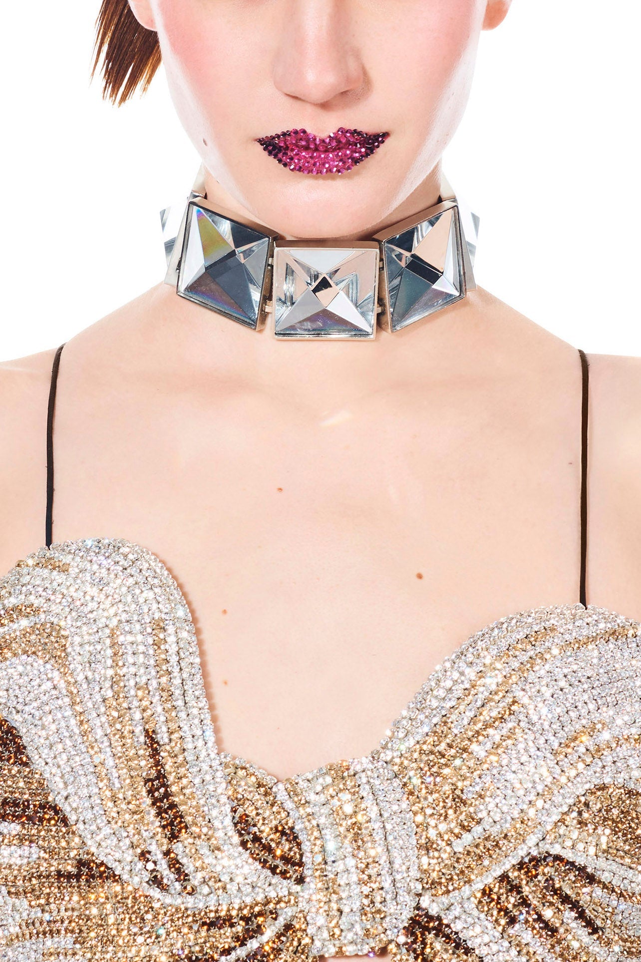 Crystal Pyramid Choker | Clear/Antique Silver