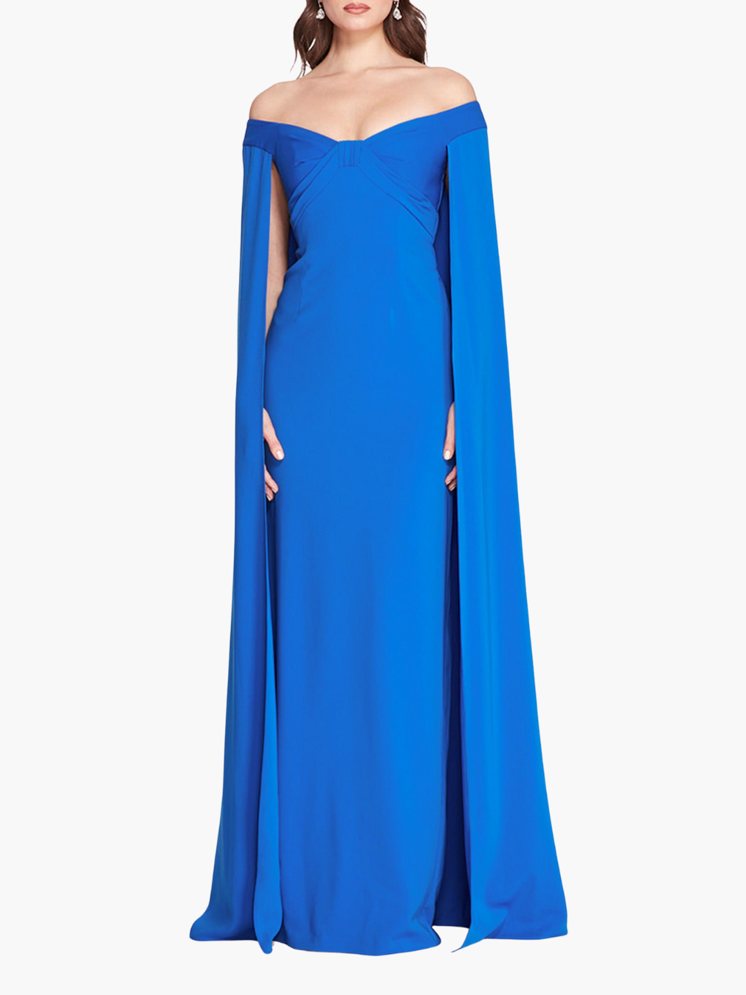 Off Shoulder Caped Column Gown | Cerulean