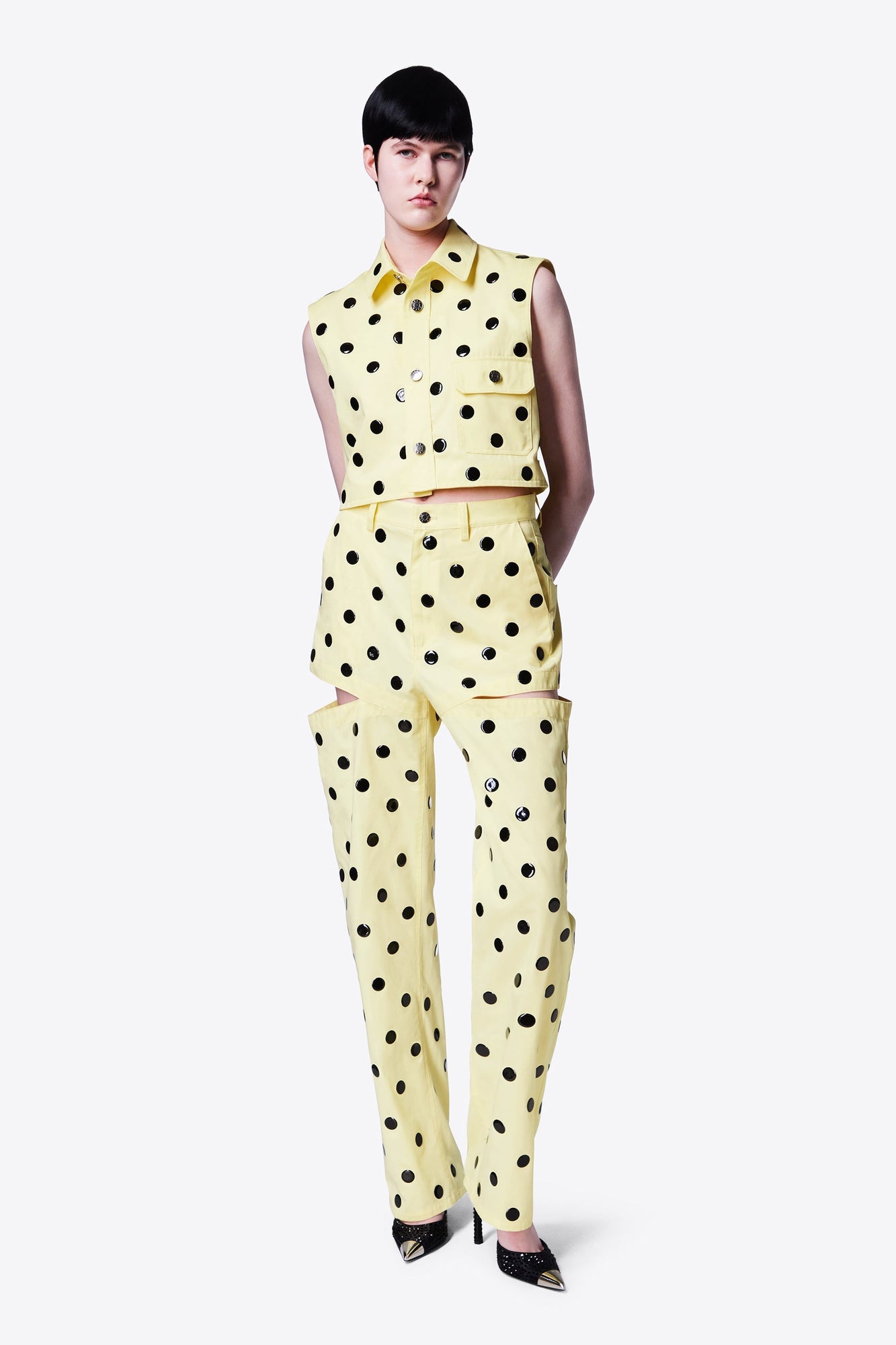 Polka Dot Sleeveless Top | Cream Yellow