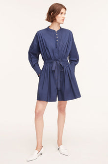 Poplin Long Sleeve Romper | Royal Blue