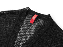 Vertical Geometric Texture Mulberry Silk Knit Cardigan | Black