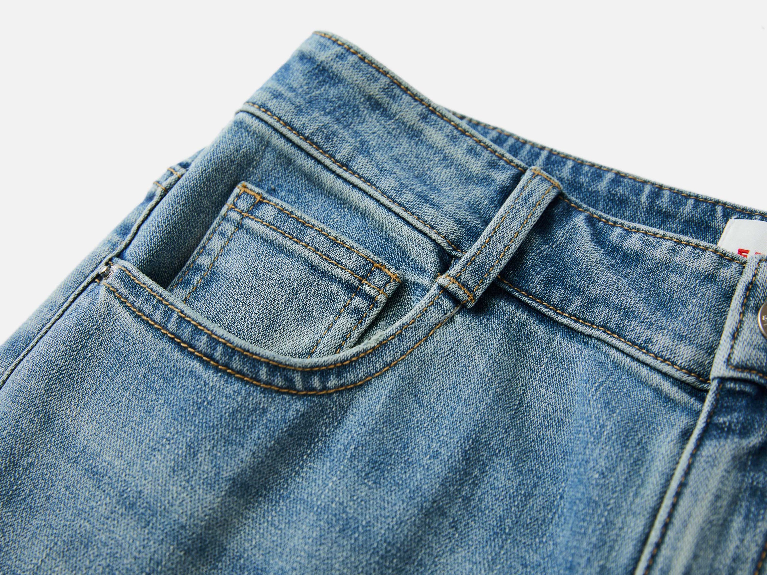 Rhinestone Cotton High-Waist Straight-Leg Jeans | Blue