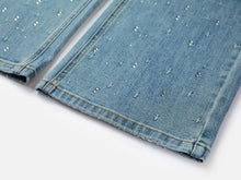 Rhinestone Cotton High-Waist Straight-Leg Jeans | Blue