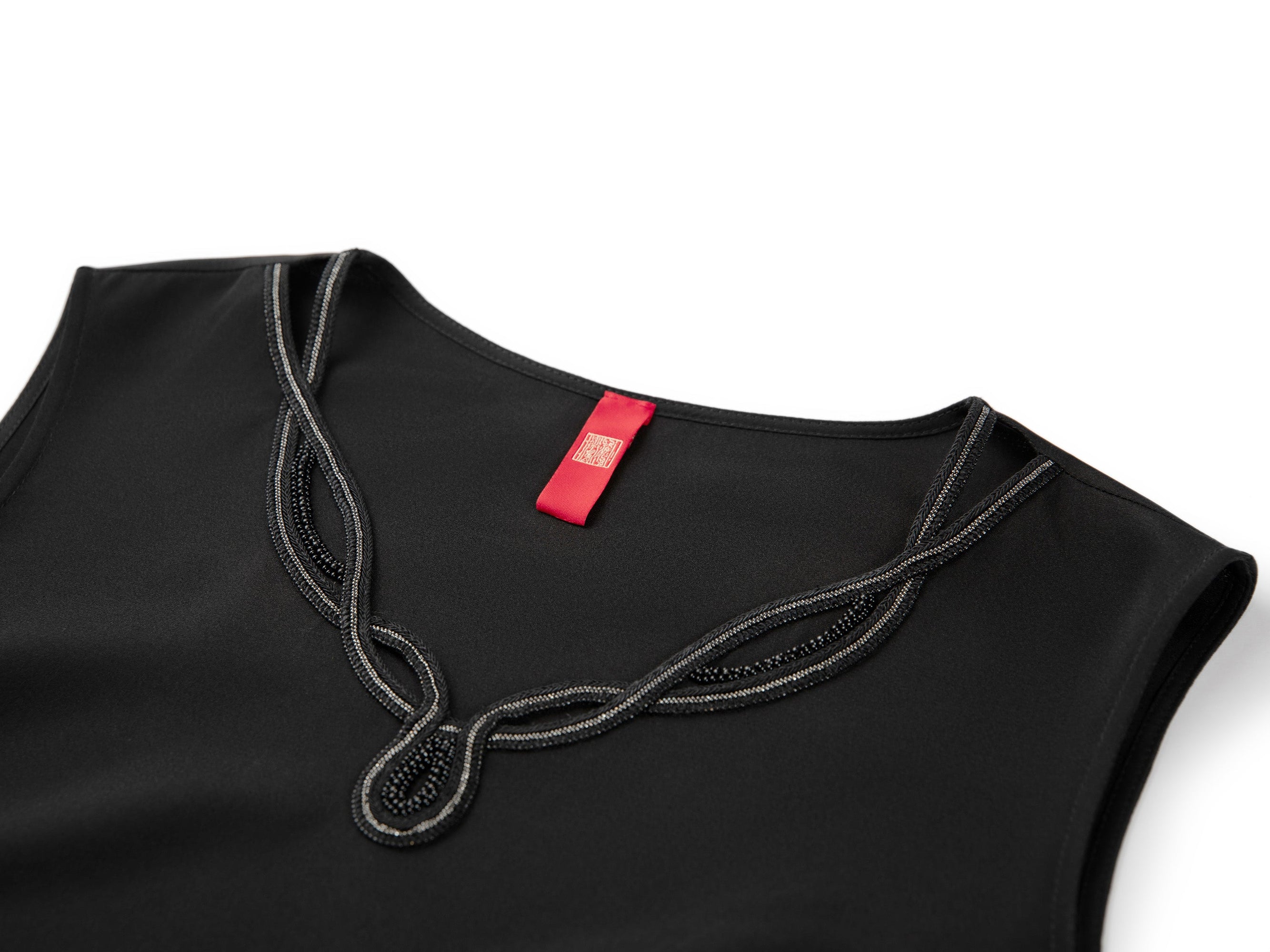 Silk Blend Sleeveless Straight-Fit Shirt | Black