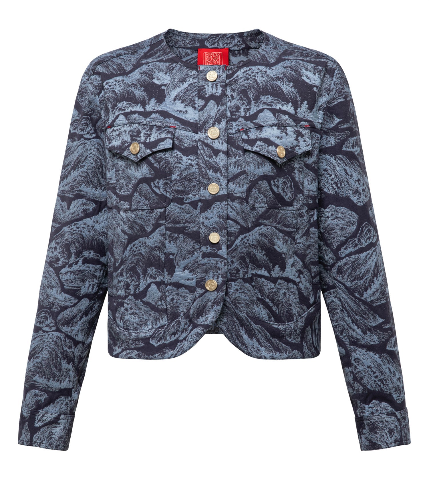 Round Neck Boxy Jacket | Blue