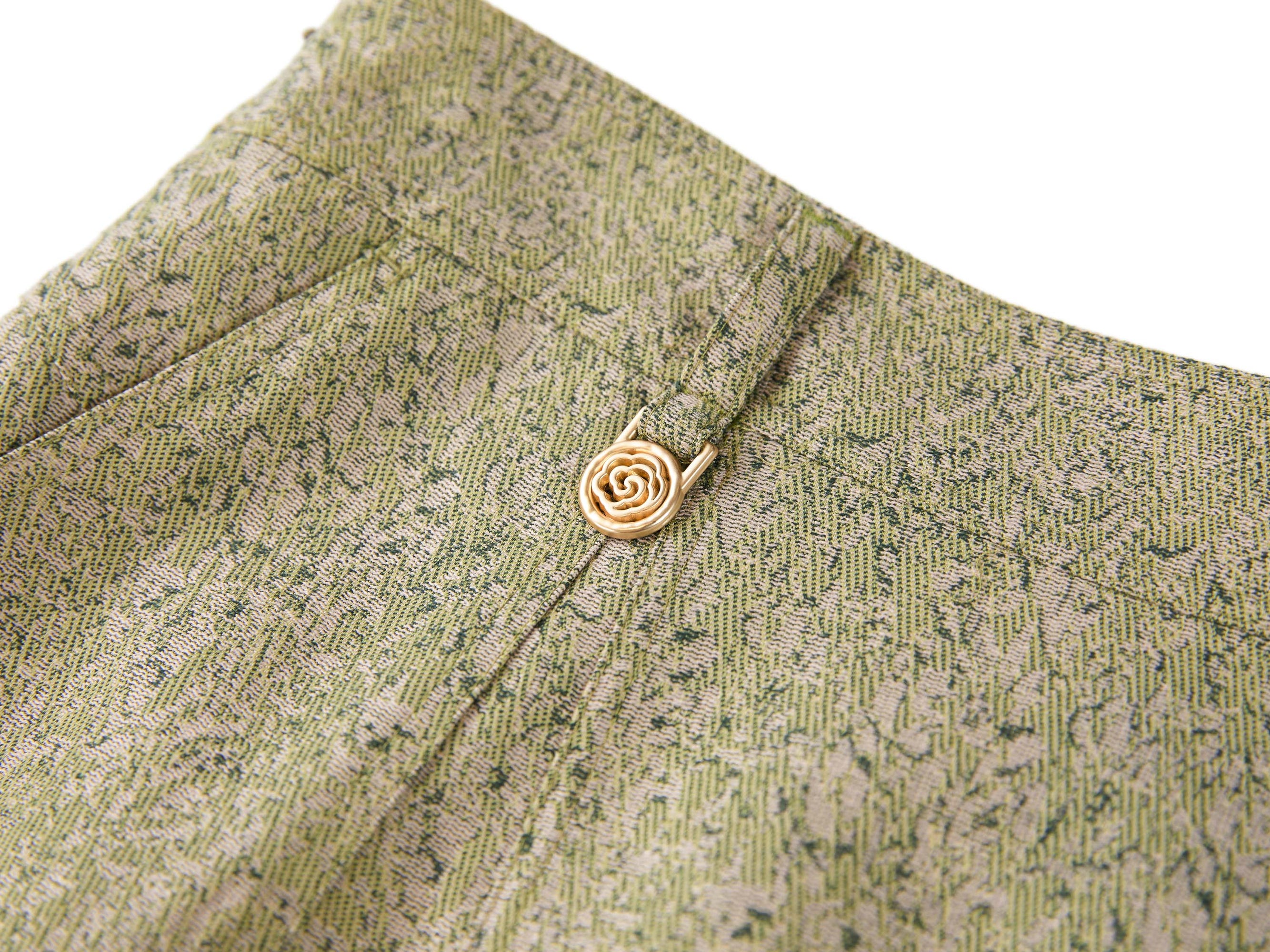 High-Waist Wool Cashmere Jacquard Skirt | Green