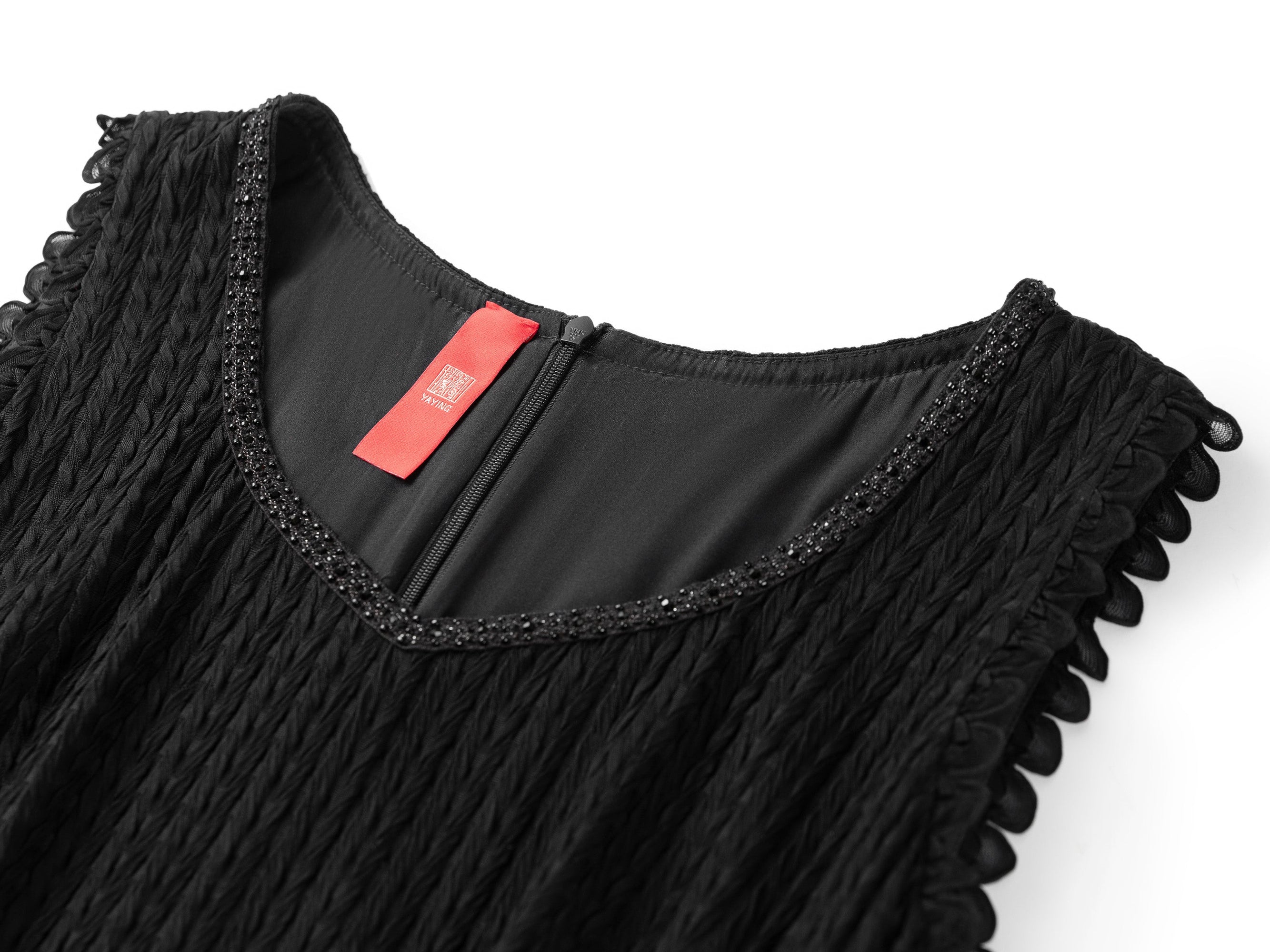 Acetate Skirt Waist-Defining Sleeveless Dress | Black