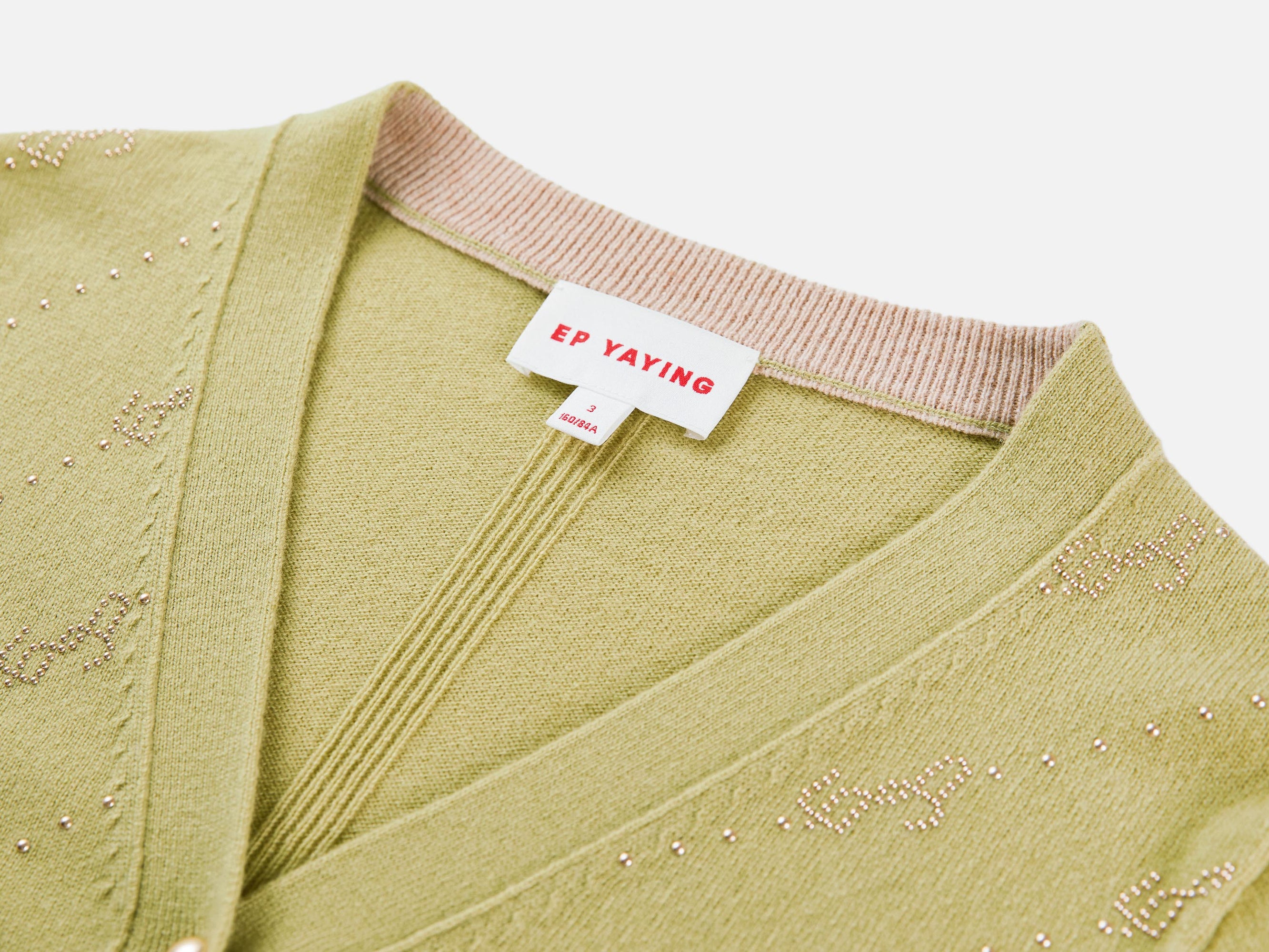 Wool Cashmere V-Neck Sequin Knit Cardigan | Green