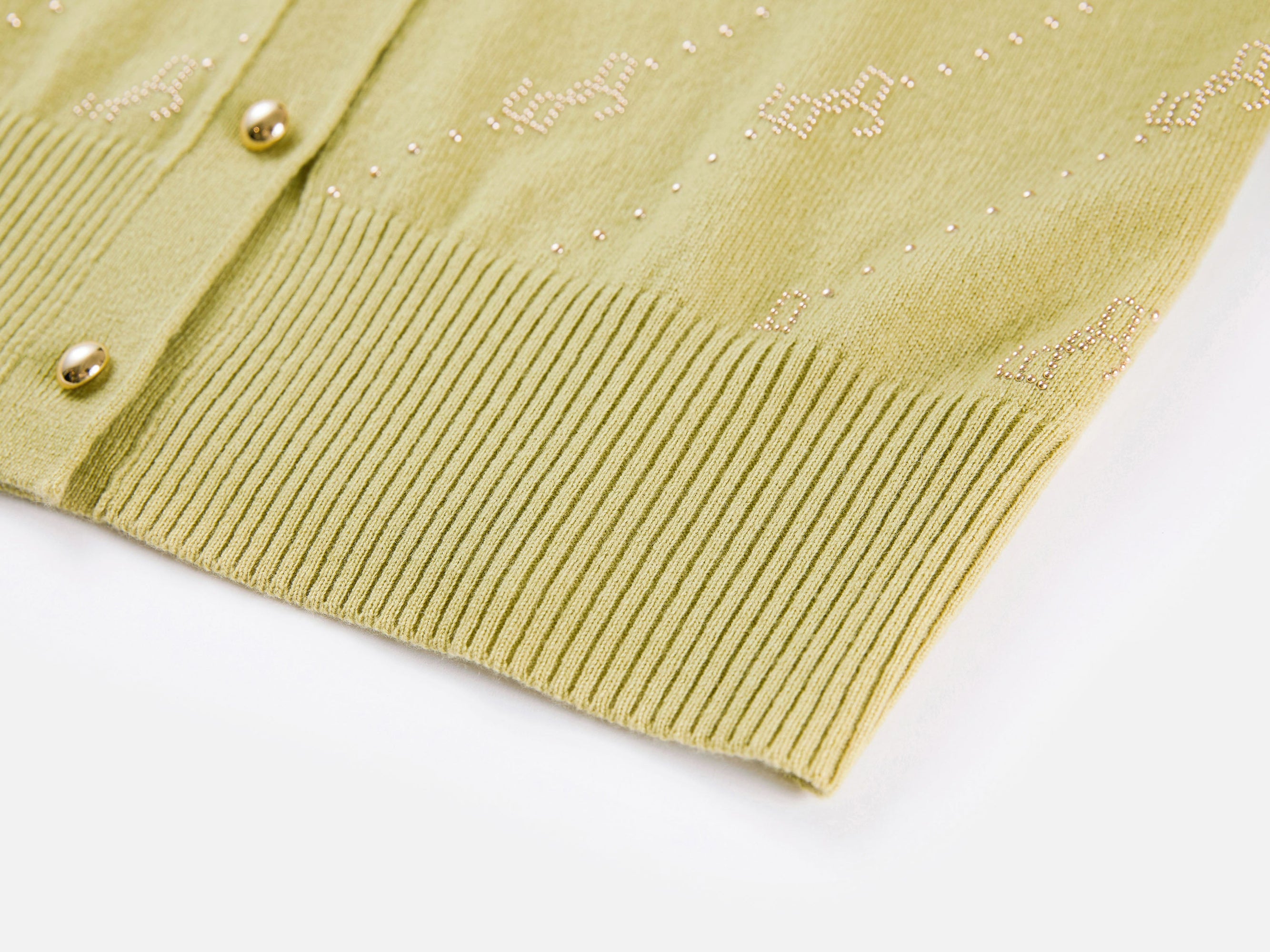 Wool Cashmere V-Neck Sequin Knit Cardigan | Green