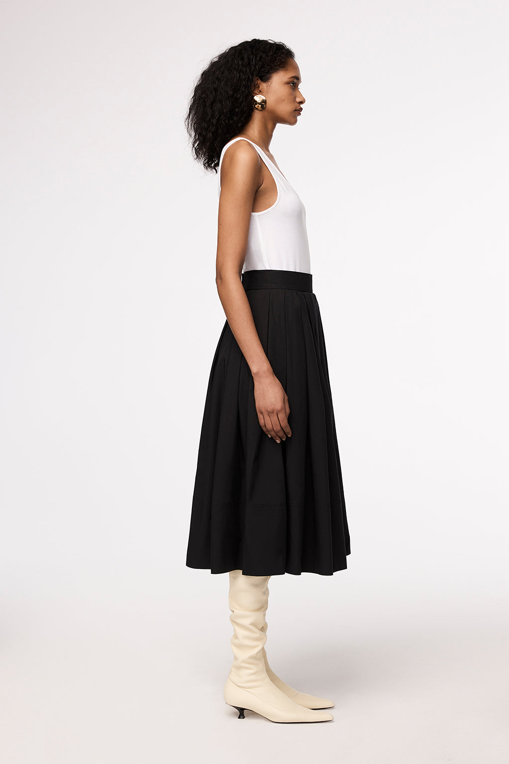 Another Tomorrow Gathered Circle Skirt in Black – Cotton Women's Skirt