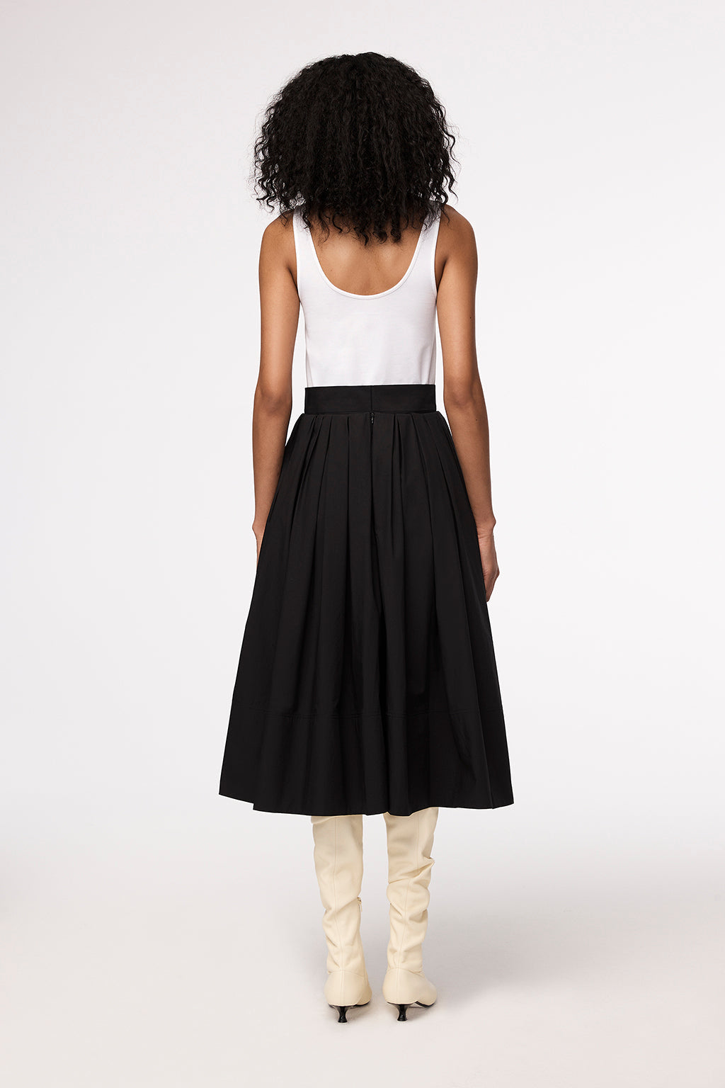 Another Tomorrow Gathered Circle Skirt in Black – Cotton Women's Skirt