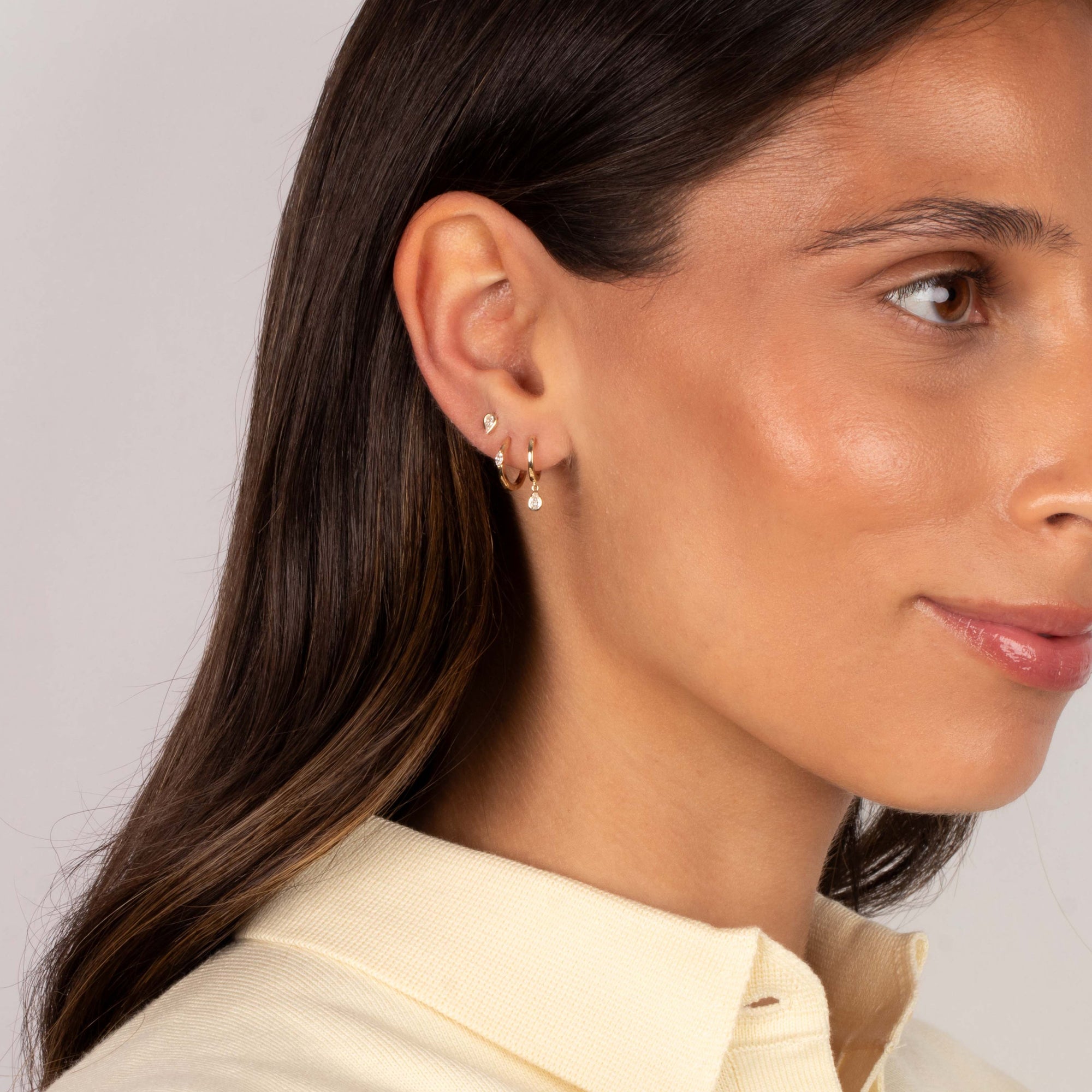 Diamond Pear Bezel Dangling Huggie Earring 14K - Adina's Jewels