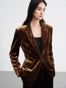Silk-Blend Sophisticated Blazer Jacket | Brown