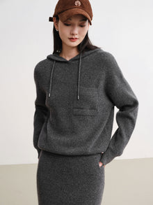 Metallic Thread Cashmere Hoodie | Grey