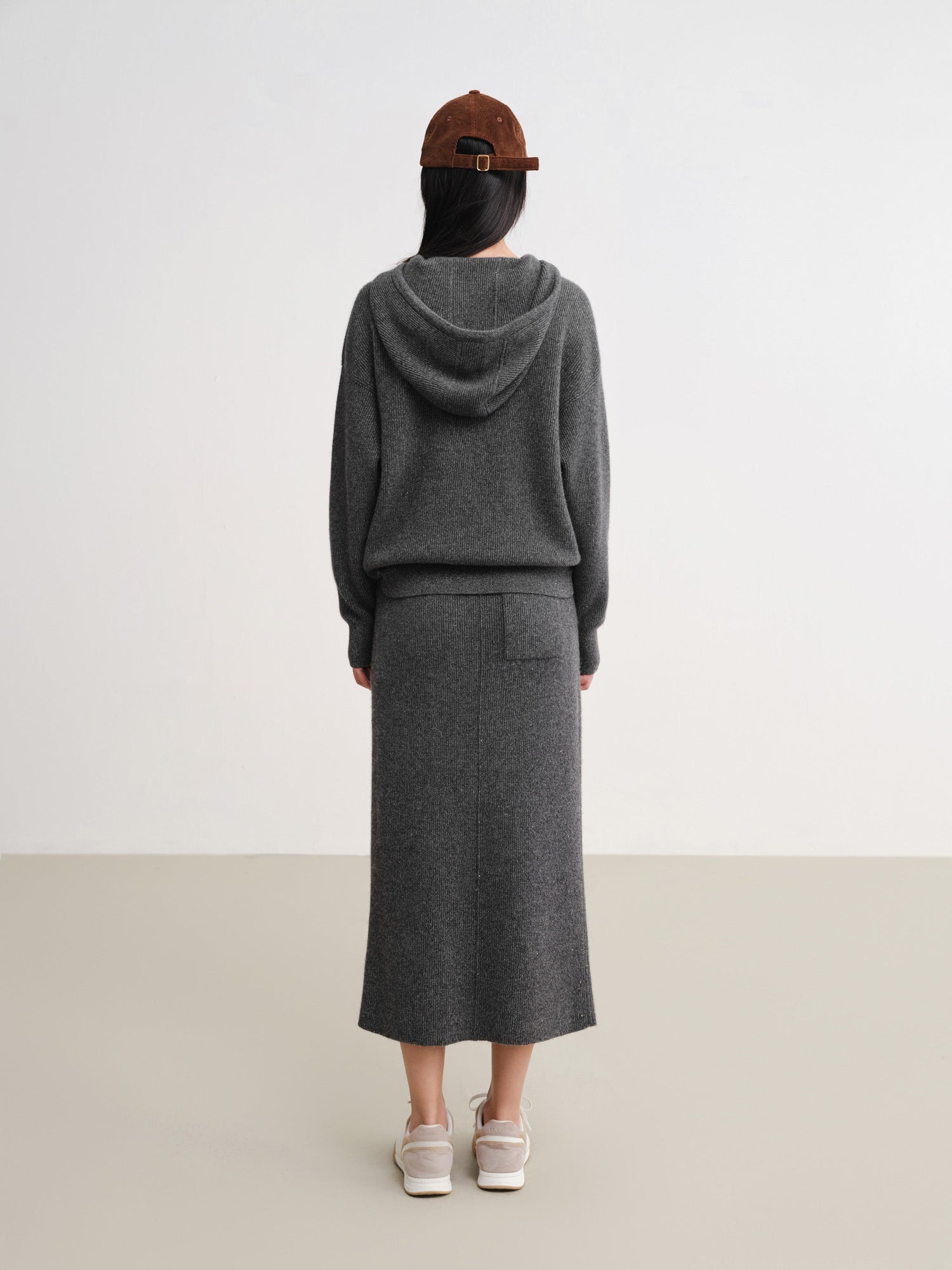 Metallic Thread Cashmere Hoodie | Grey