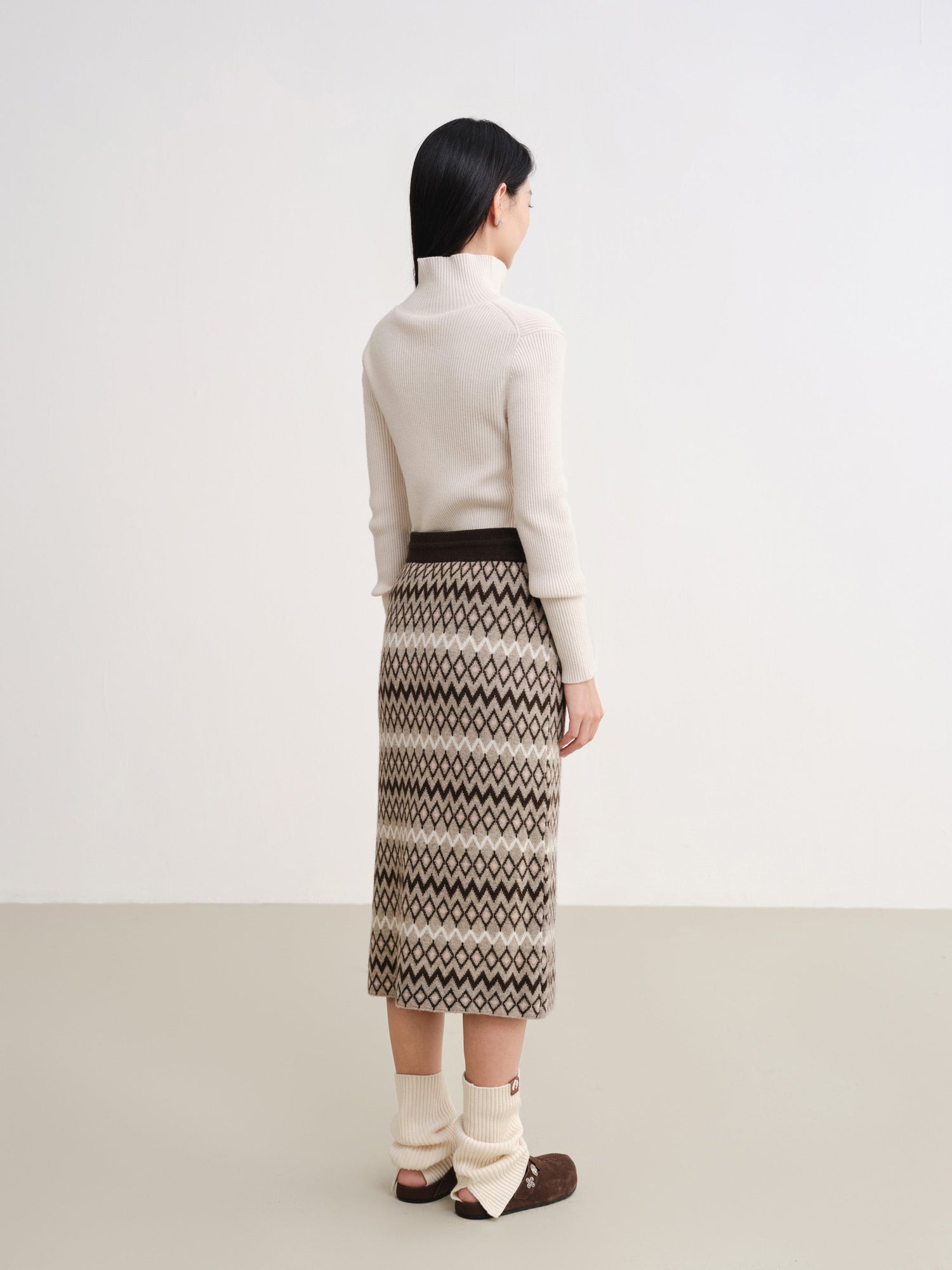Jacquard Straight-Leg Skirt | Brown