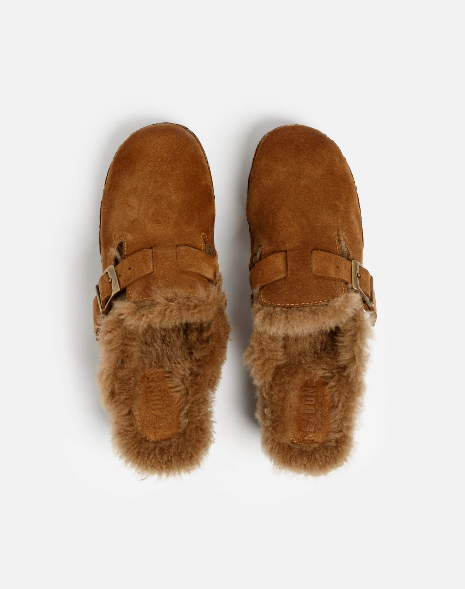 Womens | 70s Shearling Clog | Cognac Suede and Shearling