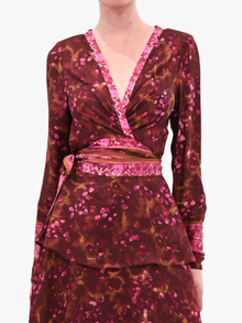 Belted Viscose Long Sleeve Wrap Mini Dress | Fuchsia Multi