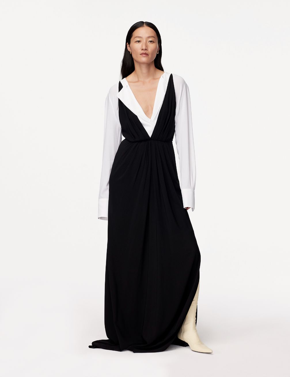 Another Tomorrow Gathered Gown in Black – Viscose Women's Dress