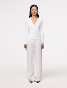 Another Tomorrow Ribbed Cardigan in White – Viscose Women's Knitwear