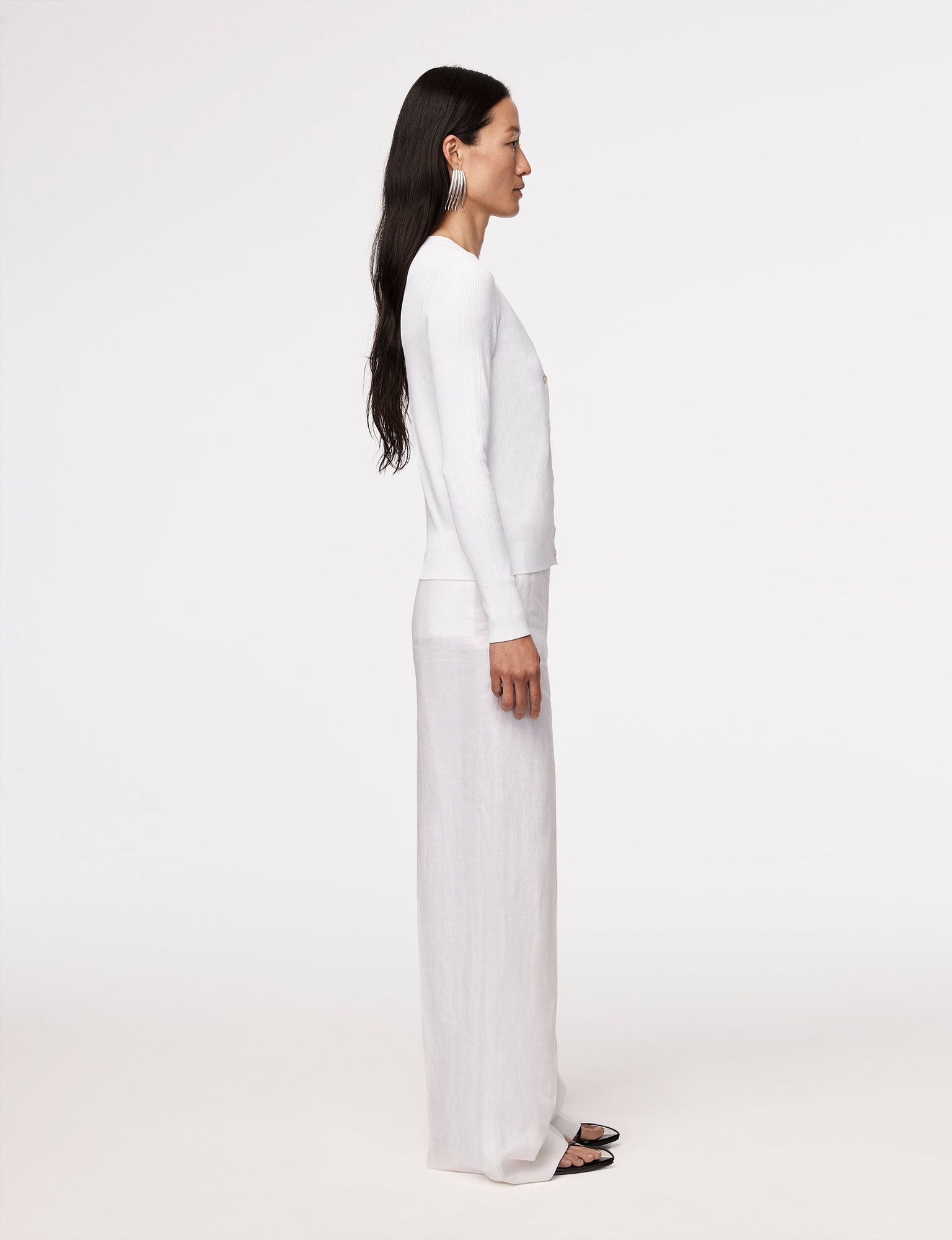 Another Tomorrow Ribbed Cardigan in White – Viscose Women's Knitwear